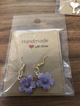 Purple Flower Fashionable Earrings Gold Hypoallergenic Hook Earring - $14.20