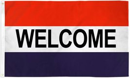 Welcome Flag 2x3ft We&#39;re Open Welcome Sign Welcome Banner Red White Blue Flag - £3.51 GBP
