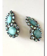 Vintage Elizabeth Morrey Aqua Blue Navette &amp; AB Rhinestone Earrings Incr... - $42.00