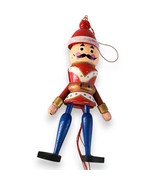 Vtg Wooden Nutcracker Pull String Ornament Handpainted Taiwan 6&quot; WORKS - $161.36 MXN