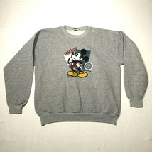 Disney Store Mickey Mouse Sweatshirt Mens L Gray Crew Neck 50/50 Blend M... - $21.51