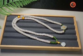 Mala, Tibetan Buddhist Rosary 108 White Nephrite Jade Beads - $264.00