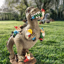 Garden Statues Dinosaur Eating Gnomes Naughty Statue Gift Decor Resin Crafts - £16.77 GBP+