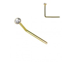 1mm Round Bezel Setting CZ 9K Solid Yellow Gold 6mm L-Shape Nose Stud 22 Gauge - £32.53 GBP