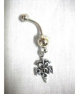 RN MEDICAL SYMBOL NURSE SHIELD NURSING SIGN 14g CLEAR CZ BELLY RING BARBELL - $8.41 CAD