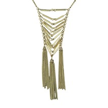 Vintage Gold Tone Bib Statement Tassel Necklace Arrow Layered Connecting Bars - $39.55