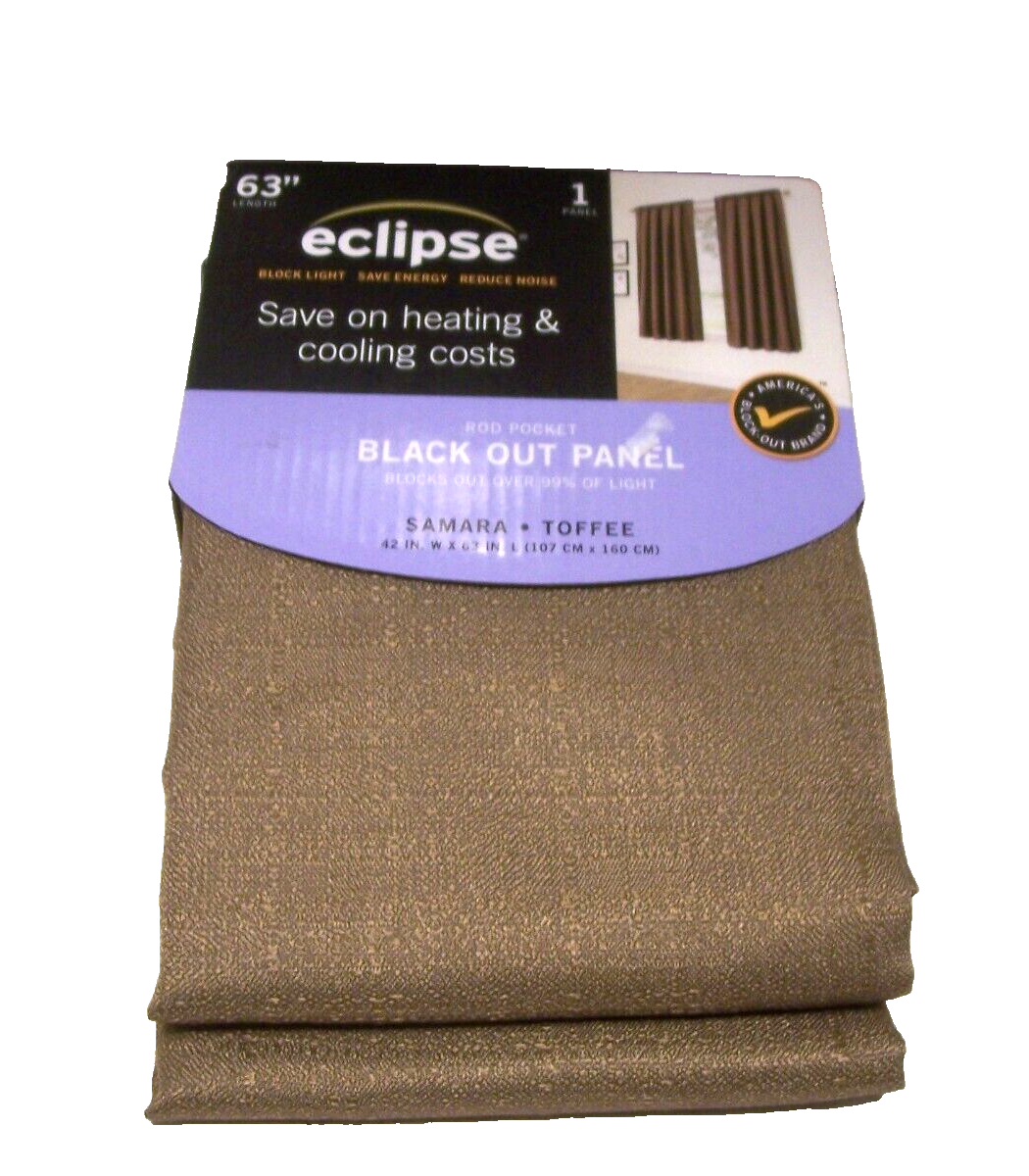 NEW Eclipse Blackout Panel Curtain 42" W x 63" L ONE PANEL Samara/Toffee - $14.82