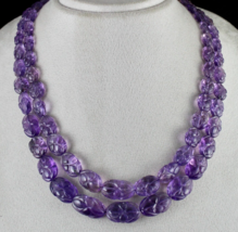 Antique Natural Amethyst Carved Beads 2 L 553 Cts Gemstone Important Necklace - £374.37 GBP