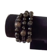 Black Glass Beaded Bracelet Memory Wire Wrap Multi Strand Faceted Goth W... - £13.15 GBP