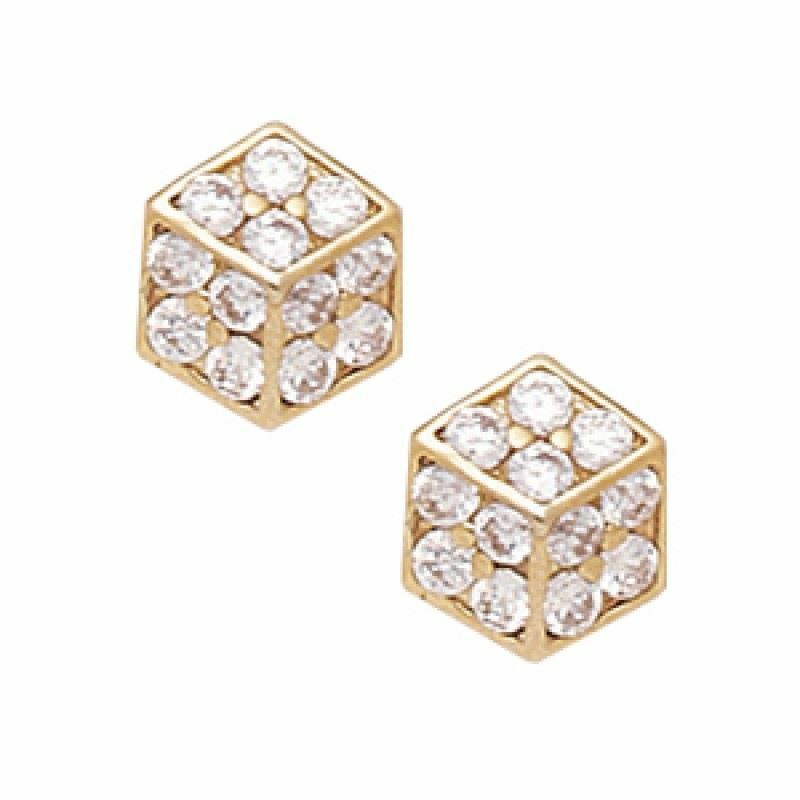 Primary image for 14K Solid Yellow Gold 7MM Prong Set Cubic Zircon Cube Studs ER-PE21