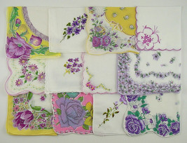 Vintage Purple Handkerchiefs Lot,One Dozen Assorted Purple Hankies (Lot #J14) - £58.92 GBP