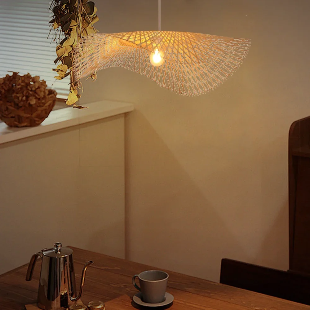Rattan Pendant Lighting Fixture Japanese Bamboo Chandelier Wicker Lamp S... - $22.32+