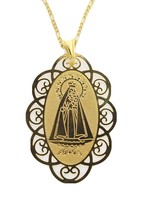 Caridad del Cobre Gold Plated Necklace Pendant 20&quot; Chain Ochún Oval Medal - £11.77 GBP