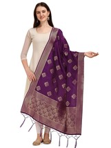Women&#39;s scarf Woven Banarasi Silk Zari Dupatta Color Purple Free Shipping - £15.28 GBP
