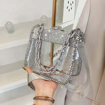 Trendy Rhinestone Decor Square Shoulder Bag, Transparent Stitching Shoul... - $23.18