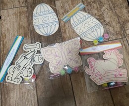 Paint Your Own Wooden Ornaments Lot Of 5, Car Butterfly Unicorn - £7.73 GBP