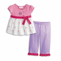 Toddler Girls Pajamas Set American Girl Flowers &amp; Dots, Bitty Baby, Size S (3) - £9.76 GBP