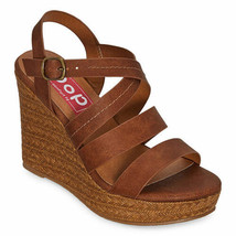 Pop Women&#39;s Kylea Wedge Sandals Size 10M Cognac Distress Buckle Comfort Fit - £36.87 GBP