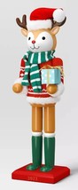 Wooden Christmas Nutcracker, 14&quot;, Winter Deer In Santa Hat With Gift Box, Ws - £27.37 GBP