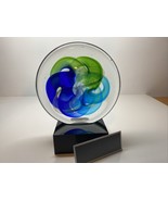 Circle of Life Art Glass Remembrance Paperweight Blue &amp; Green Swirls w/ ... - $724.97 MXN