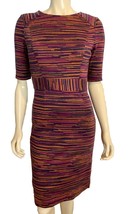 Trina Turk Purple, Blue, Gold Striped Short Sleeve Lined Pencil Dress Si... - $713.11 MXN