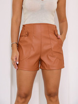 Tan Cocktail Wear Designer Party Women Genuine Pants  Shorts Stylish  Leather - £82.73 GBP