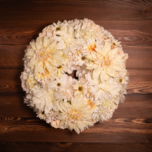 14.5 inch Purely Handmade Artificial Dahlia &amp; Chrysanthemum White Flowers Wreath - £68.70 GBP