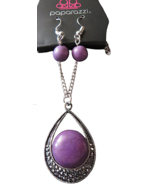 Paparazzi Marcasite CZ With Faux Purple Jade Long Necklace + Earring Set - $9.99