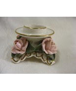 Vintage Dresden Porcelain Candle Holder Pink Roses Alka Germany 1950&#39;s 2-b - $24.74