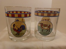 Vintage Cow &amp; Rooster On The Farm Old-Fashioned Glasses Alco Promo Glasses - $17.82