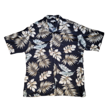 Pierre Cardin Hawaiian Shirt Mens XL Extra Large Button Up Shirt Black Beige - £9.54 GBP