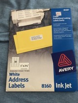 Avery 8160 Easy Peel Inkjet Address Labels 1&quot; x 2 5/8&quot; White 25 Sheets - £11.37 GBP
