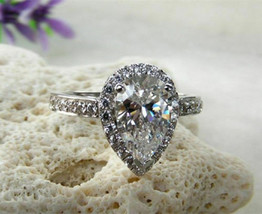 Solid 14K White Gold 2.30Ct Pear Cut Engagement Simulated Diamond Ring Size 6.5 - £207.63 GBP