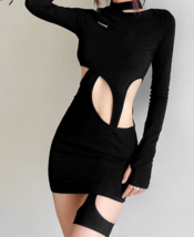 Cutout Mini Dress Sexy Club Dutch Designer Y2K Von Half Moon Garter XS Blackpink - £7.82 GBP