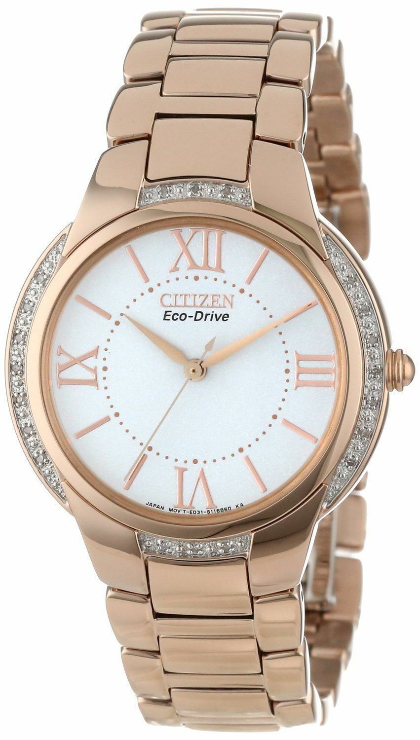 NEW* Citizen Eco-Drive Women's EM0093-59A Ciena Diamond Bezel Rose Gold Watch