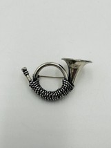 French Horn Pin Brooch Solid Sterling Silver Christmas Rare 925 Vintage - £34.02 GBP