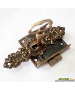 Set Vintage Victorian Era Hardware Keyhole with Brass Key LOCK and SKELE... - £23.59 GBP