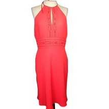 Coral Halter Mini Beaded Cocktail Dress Size 8 - £27.09 GBP