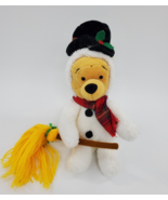 Disney Christmas Winnie Pooh as Snowman 9&quot; Plush Beanbag Toy w Broom B96 - €8,52 EUR