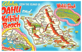 Aloha from Oahu Waikiki Beach Map Hawaii Postcard - £7.75 GBP