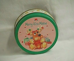 Merry Kiss Moose Tin Storage Box w 6 Metal &amp; Cork Drink Coaster Set Gift... - £10.07 GBP