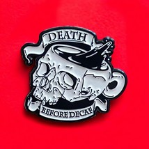 Enamel Pin - Skull Coffee Cup - Death Before Decaf -  Jean Jackets - Hats - Bags - £3.17 GBP