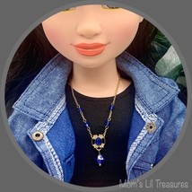 Blue Crystal Gold Tone Filigree Dangle Necklace • 18 Inch Fashion Doll J... - $8.82