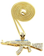 AK 47 Riffle Necklace New Iced Out Pendant With 30 Inch Long Cuban Link Chain - £16.01 GBP