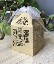 100pcs Pearl Begie Gold laser cut Gift Boxes with Ribbon,Handmade Chocolate Box - £27.17 GBP