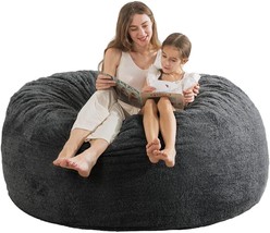 [Sherpa Cover] Bean Bag Chair: 3 Feet Long, Dark Gray, Memory Foam Bean Bag With - £93.12 GBP