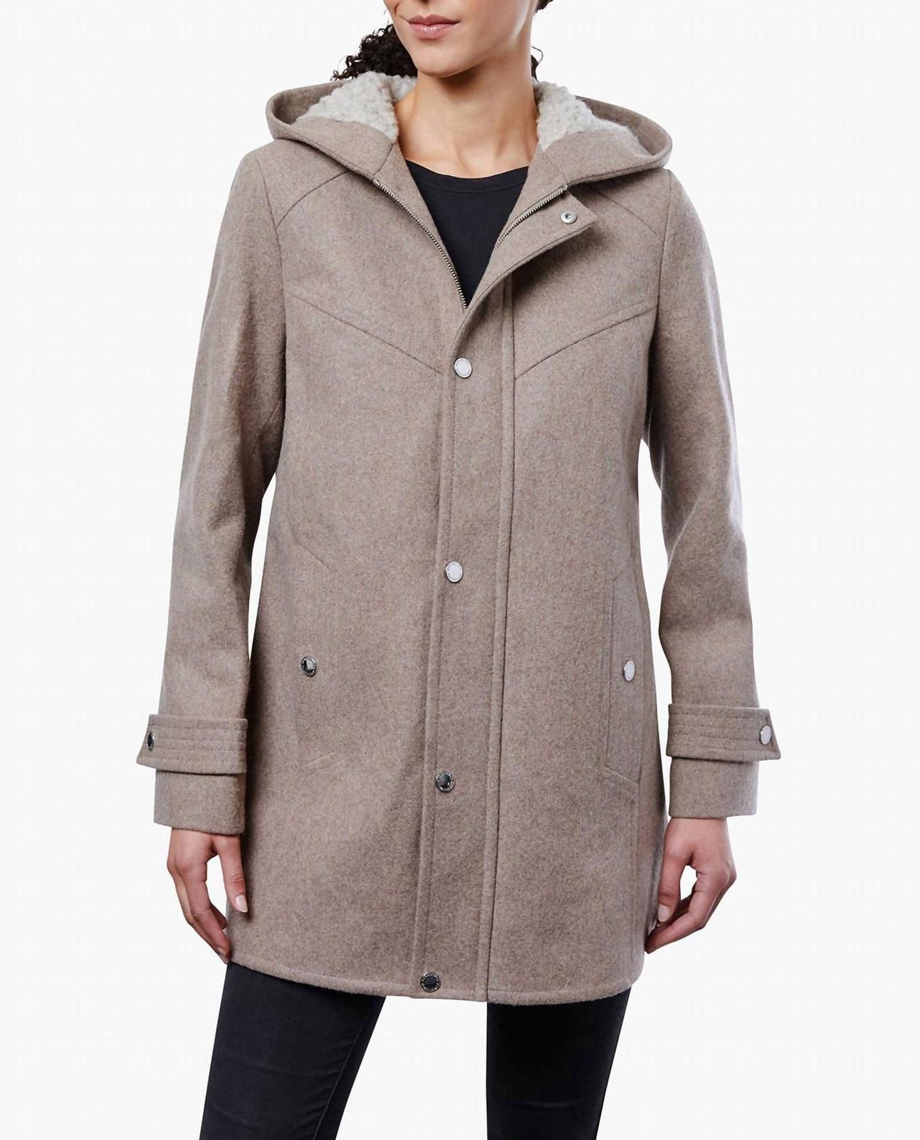 London Fog Zip-Front Sherpa Lined Hood 31 Inch Wool Jacket Size XL - $106.92