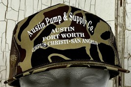 Vintage Austin Pump &amp; Supply Camo Snapback Hat Water Advertising YoungAn Cap NOS - £9.63 GBP