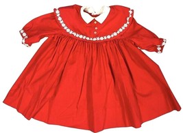 VTG 1950s Red Girl Party Dress Daisy Trim Applique Toddler Size 3T - $24.75