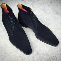 New Handmade Men’s Navy Blue Chukka, Men Blue Suede Leather Lace up Boots - £115.59 GBP